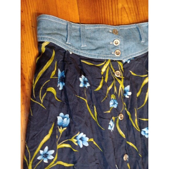 Vtg Capacity Floral Midi Skirt Womens L Button Up Pockets Cottagecore Prairie - Picture 2 of 7